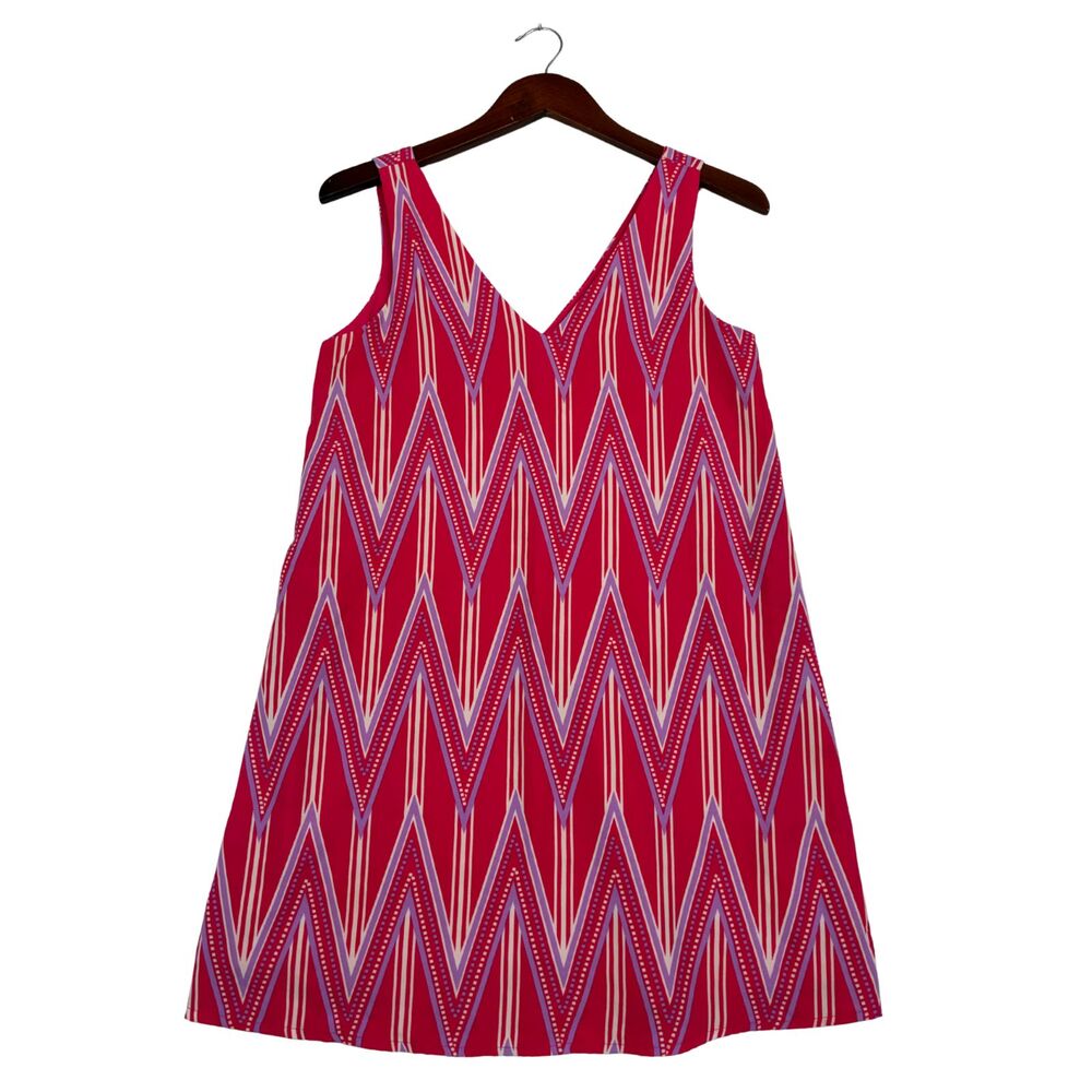 Everly Womens S Pink Geometric Chevron Sleeveless V Neck Shift Dress Lined